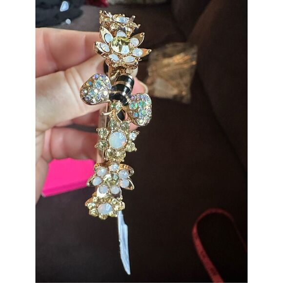 Betsey Johnson bumblebee gold hinged bracelet with embellished ￼flowers and an a - Picture 6 of 14